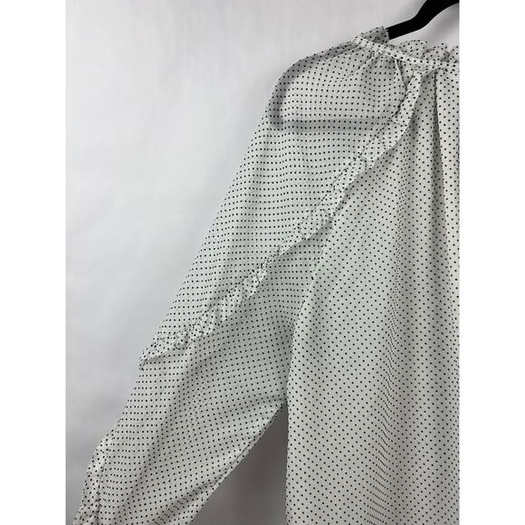 LOFT Ruffle Polka Dot Sheer Blouse, White Black, Romantic Feminine Workwear - Picture 13 of 14